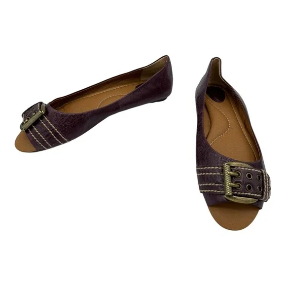 FOSSIL Women Plum Leather Ballet Flats Buckle Detail Casual Shoes Size 7.5 - Picture 4 of 16